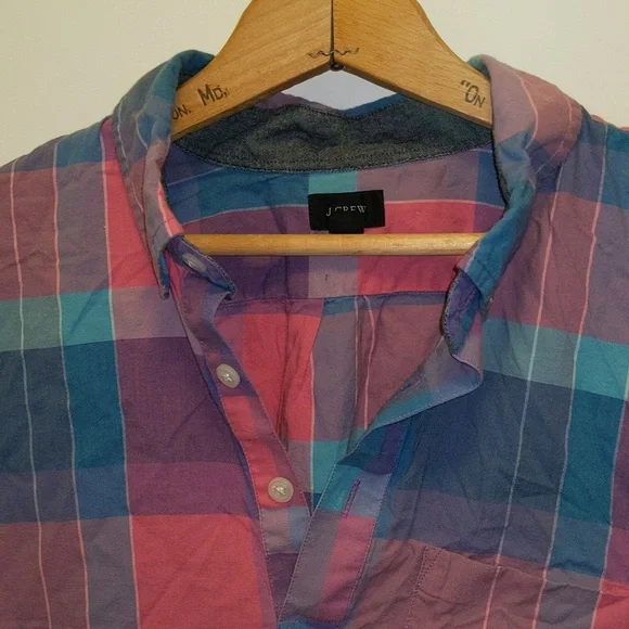 JCrew Size L Colorful Plaid Print Short Sleeve Shirt - Picture 3 of 8